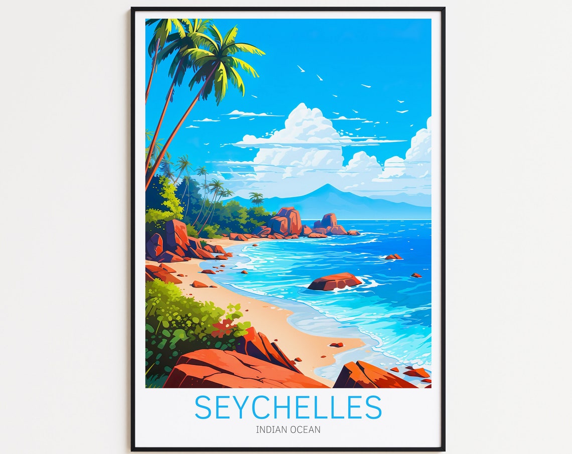 Seychelles Indian Ocean Granite Boulder Palm Beach View Poster