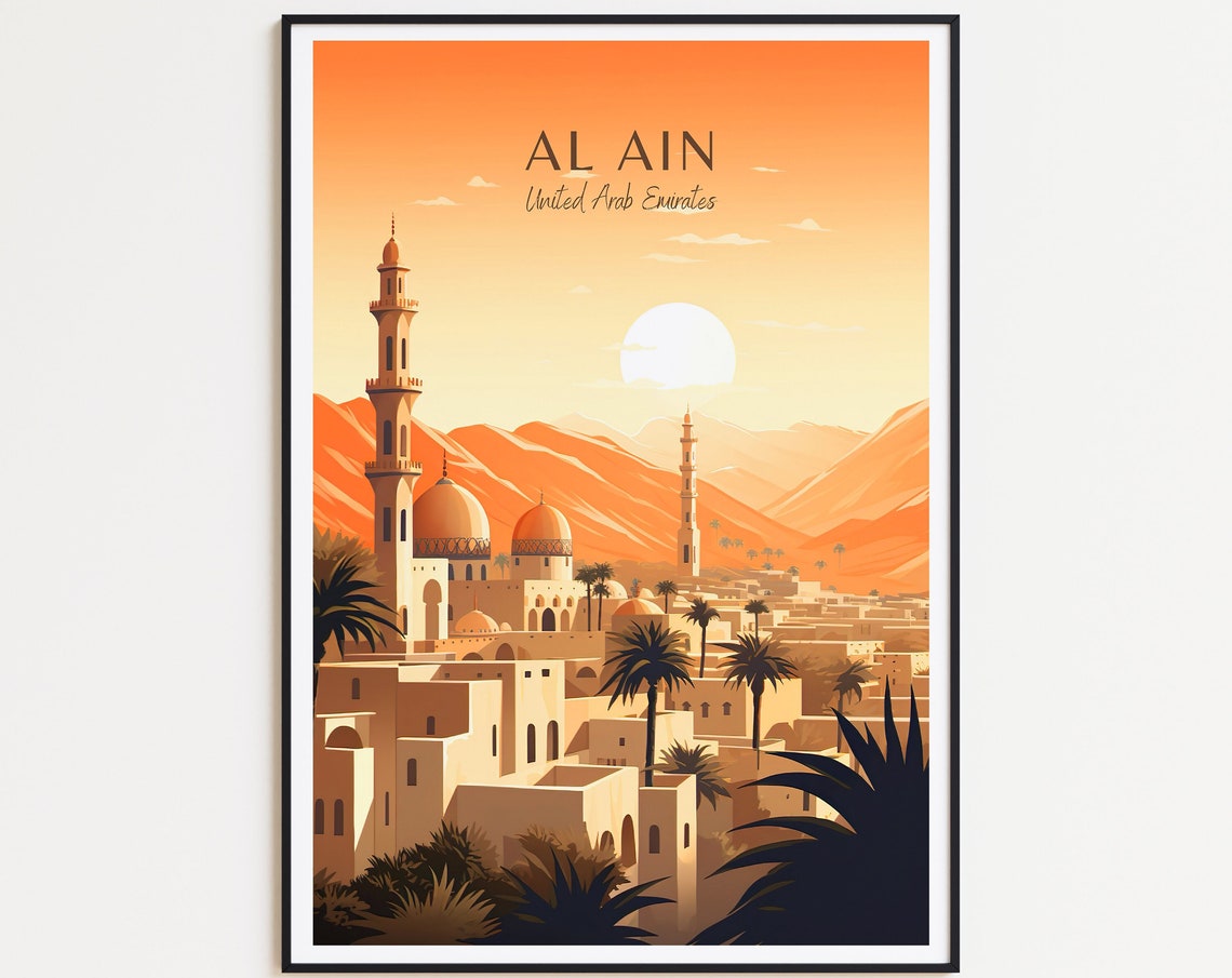 Al Ain United Arab Emirates Desert Oasis City Vintage Travel Poster