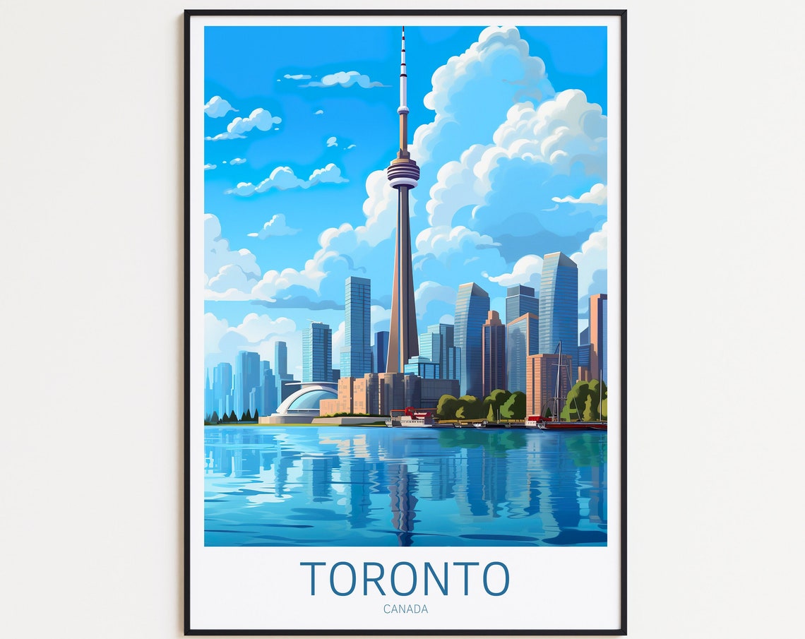 Toronto Canada Skyline CN Tower Harbor Reflections Travel Poster