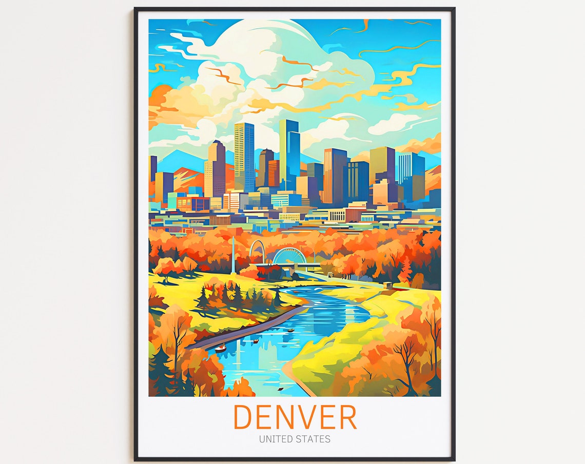 Denver United States Skyline Autumn Park River Mile High City Poster