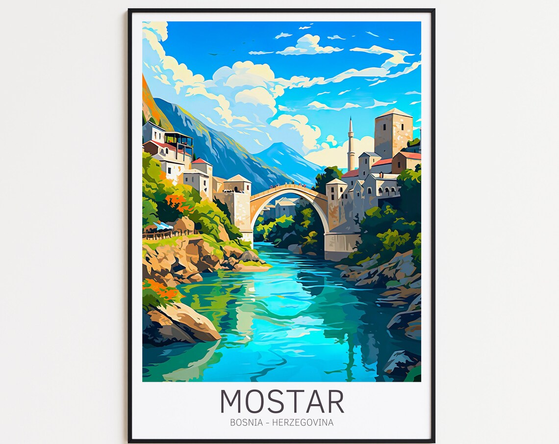 Mostar Vintage Travel Poster, Bosnia Art Print