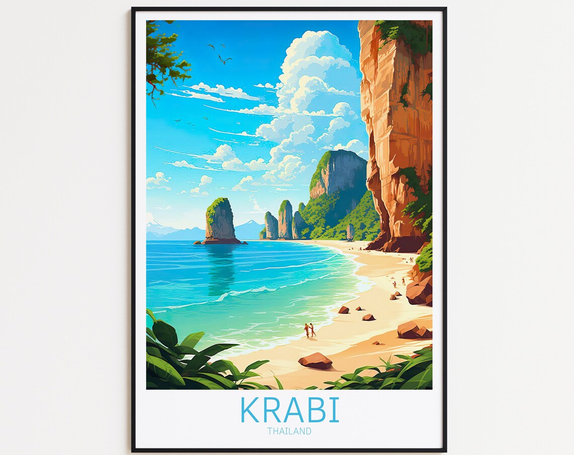 Krabi Vintage Travel Poster, Thailand Travel Print