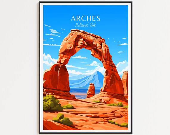 Arches National Park Red Sandstone Arch Desert Vista Travel Poster