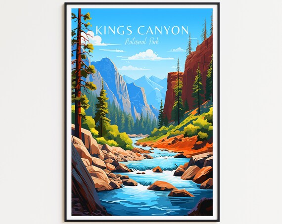 Kings Canyon National Park Red Rock River Gorge Vintage Travel Poster