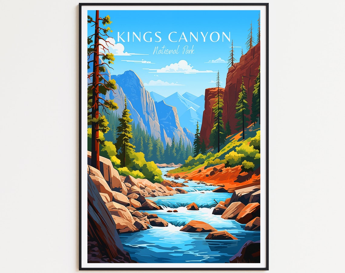 Kings Canyon National Park Red Rock River Gorge Vintage Travel Poster