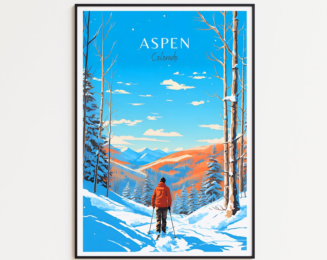 Aspen Colorado Skier Snowy Aspens Mountain Trail Winter Poster