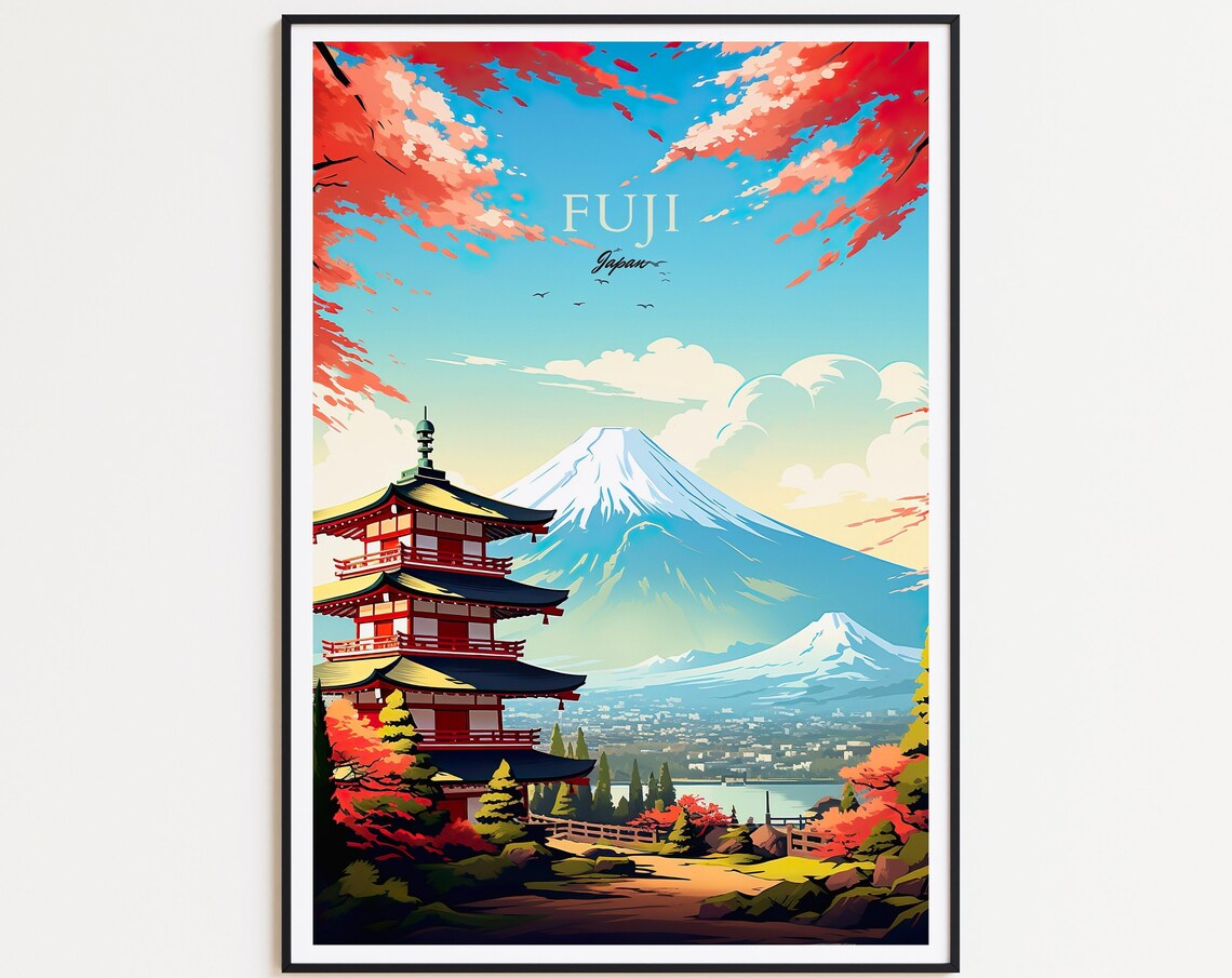 Fuji Vintage Travel Poster, Japan Mountain Art Print