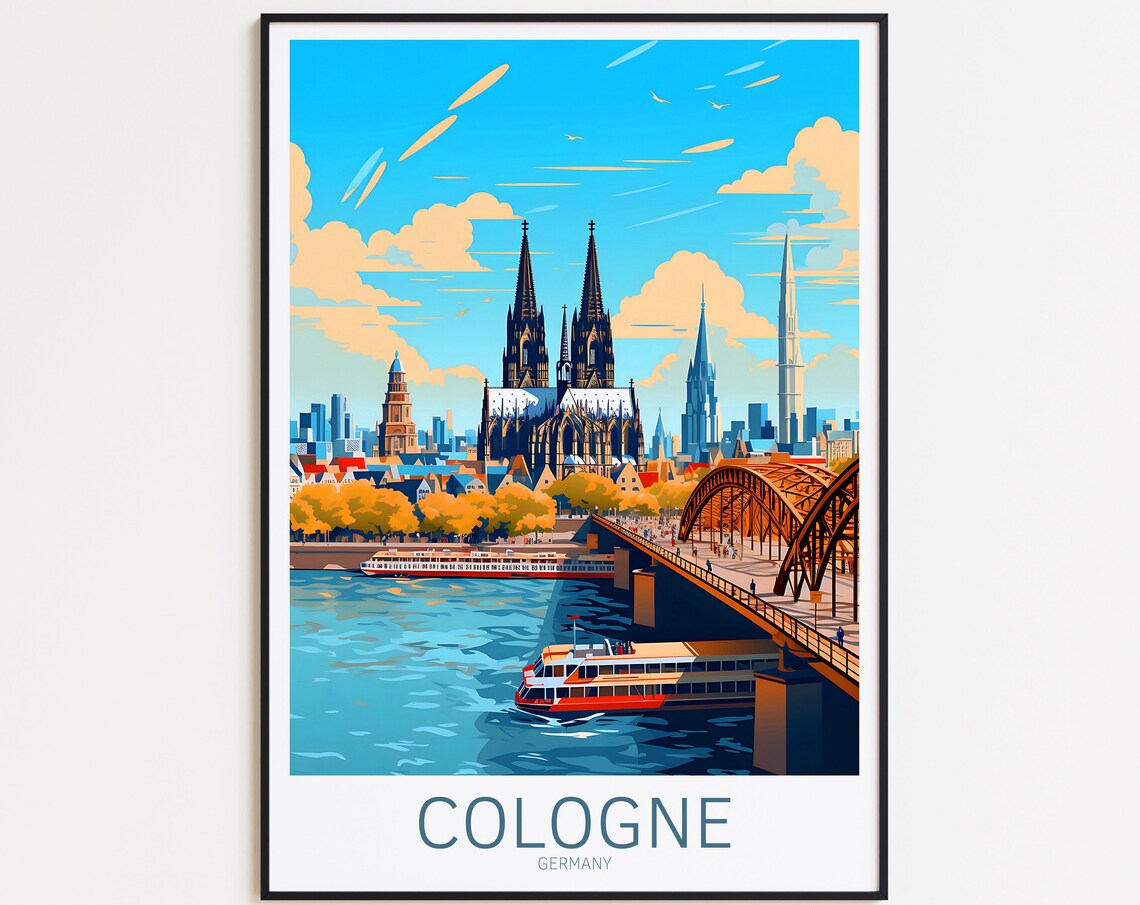Cologne Vintage Travel Poster, Germany Travel Art