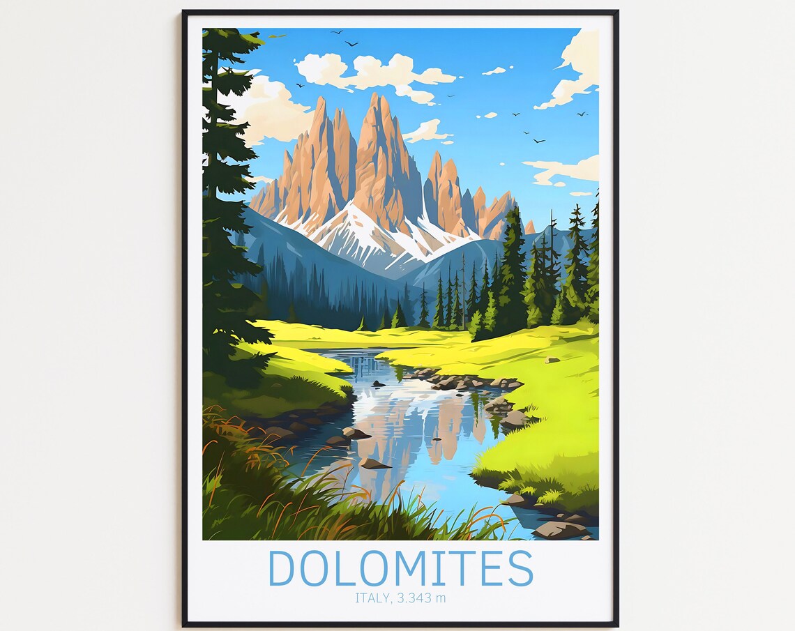 Dolomites Italy Vintage Travel Poster