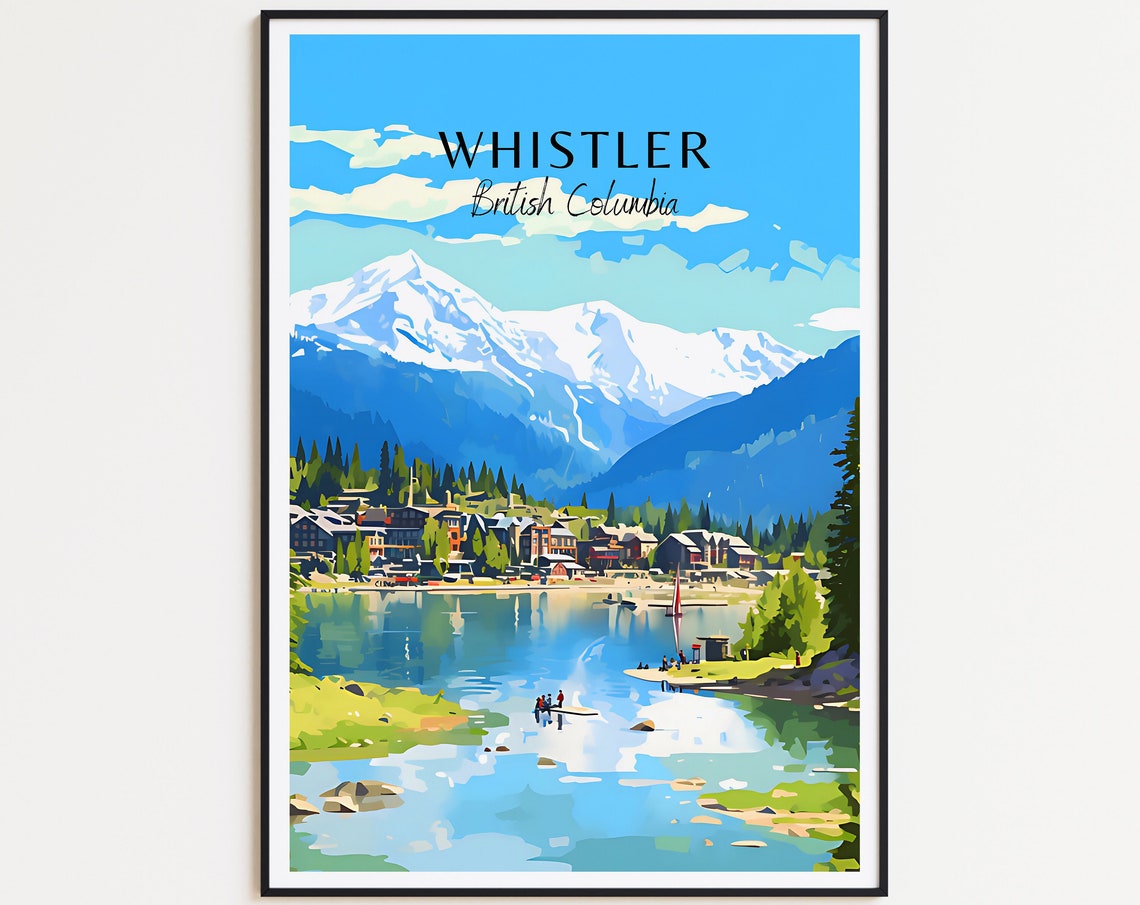 Whistler British Columbia Mountain Lake Village Vintage Travel Poster