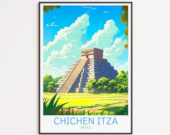 Chichen Itza Travel Poster, Mexico Art Print