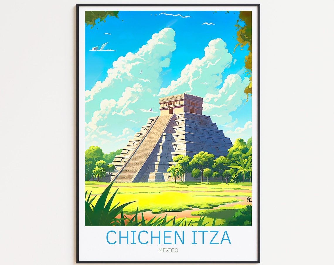 Chichen Itza Travel Poster, Mexico Art Print