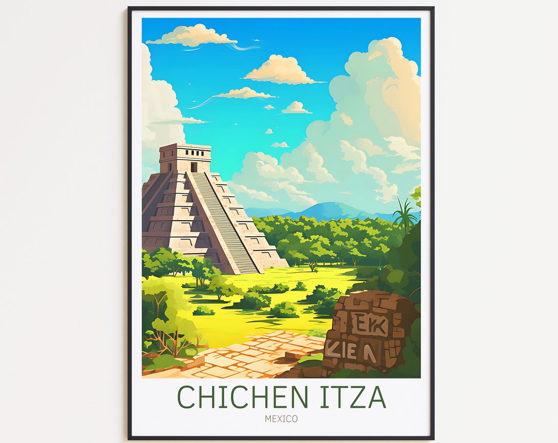 Chichen Itza Travel Poster Mexico Wall Art The Perfect Gift And A Lasting Travel Memory Art Print Print