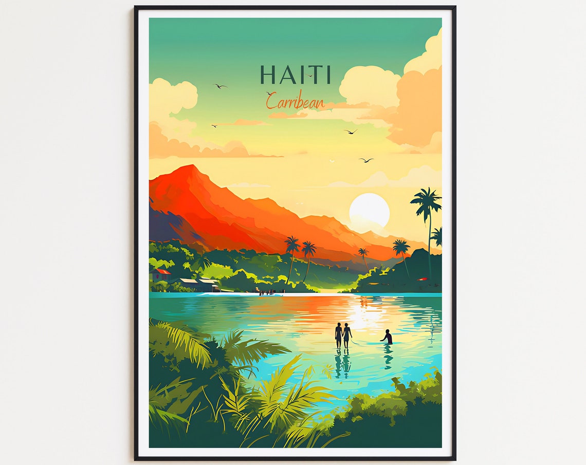 Haiti Caribbean Tropical Sunset over the Mountains and Sea Poster