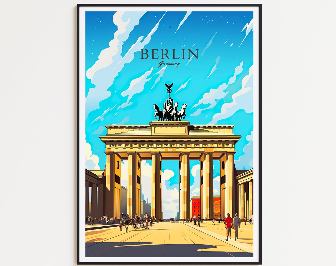 Berlin Germany Travel Poster Brandenburg Gate Quadriga Landmark Art