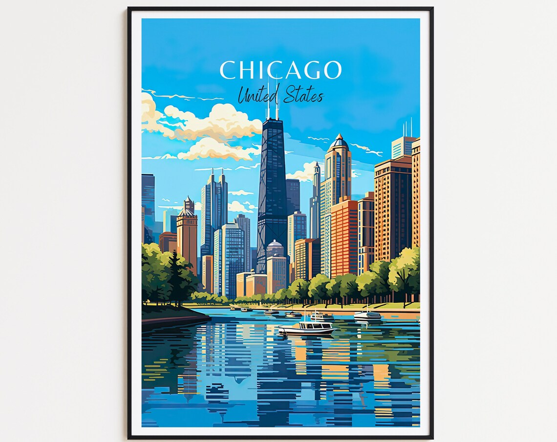 Chicago Travel Poster, USA Wall Art for Decor
