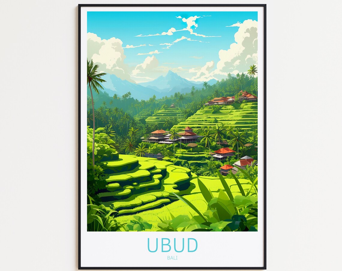 Ubud Vintage Travel Poster, Bali Indonesia