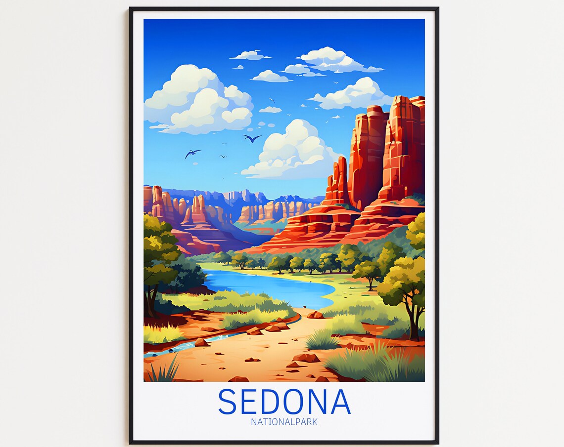 Sedona Arizona Desert Red Rock Canyon Illustrated Travel Poster
