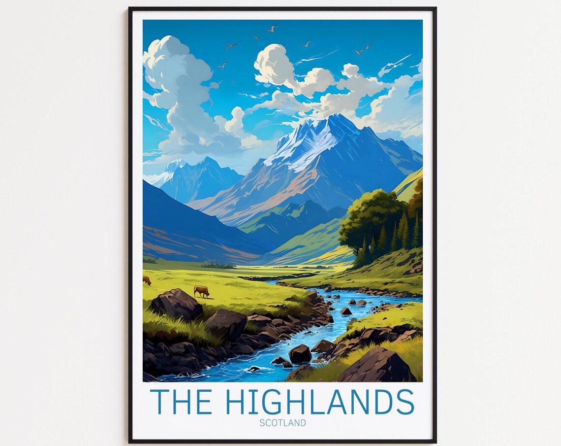 Highlands Vintage Travel Poster, Scotland Art Print