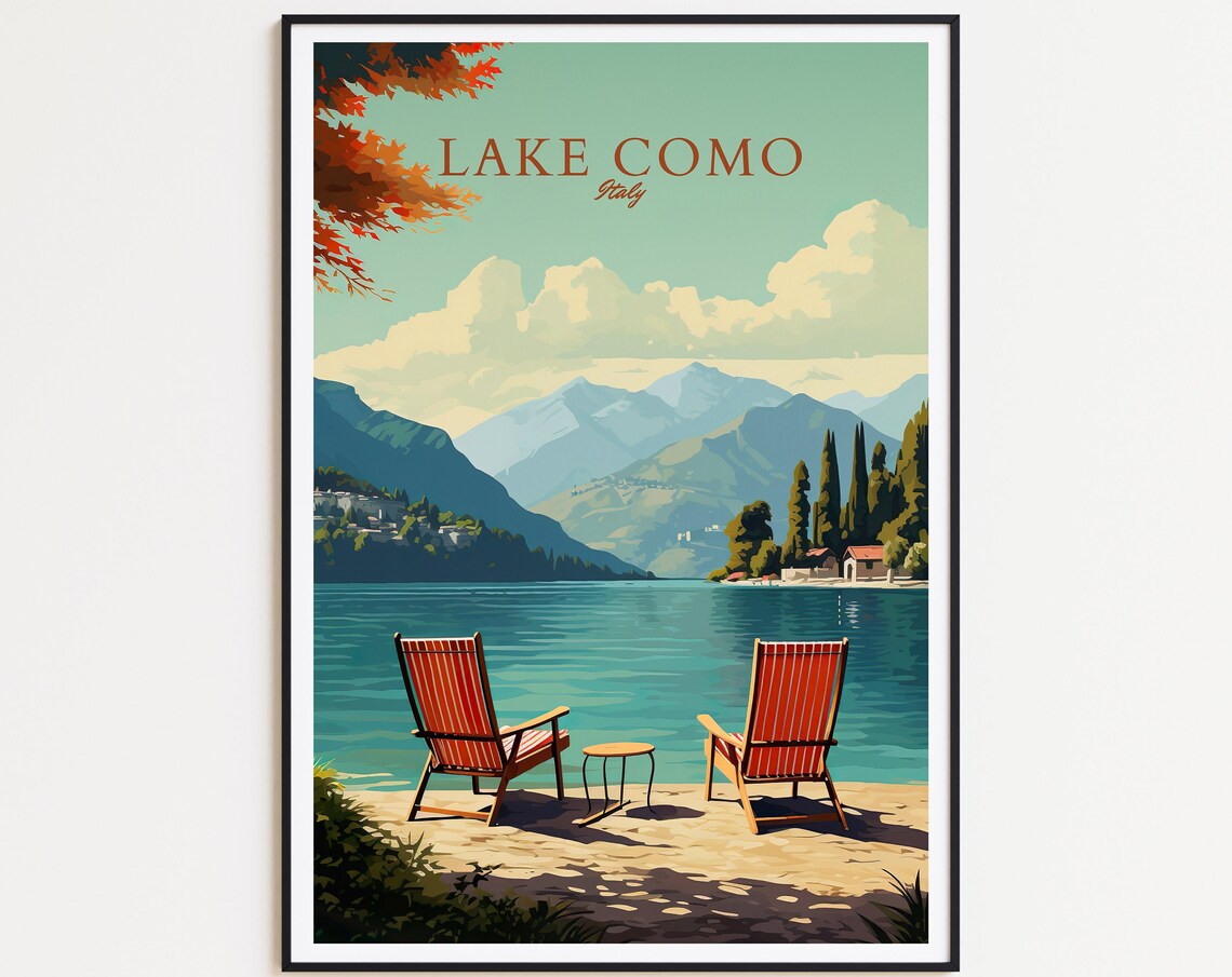 Lake Como Vintage Travel Poster, Italy Travel Poster
