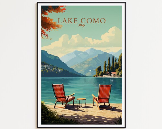Lake Como Vintage Travel Poster, Italy Travel Poster