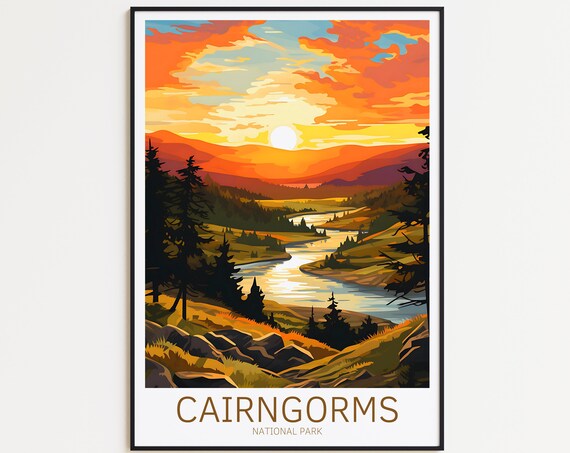 Cairngorms National Park Scotland Sunset River Valley Landscape Poster