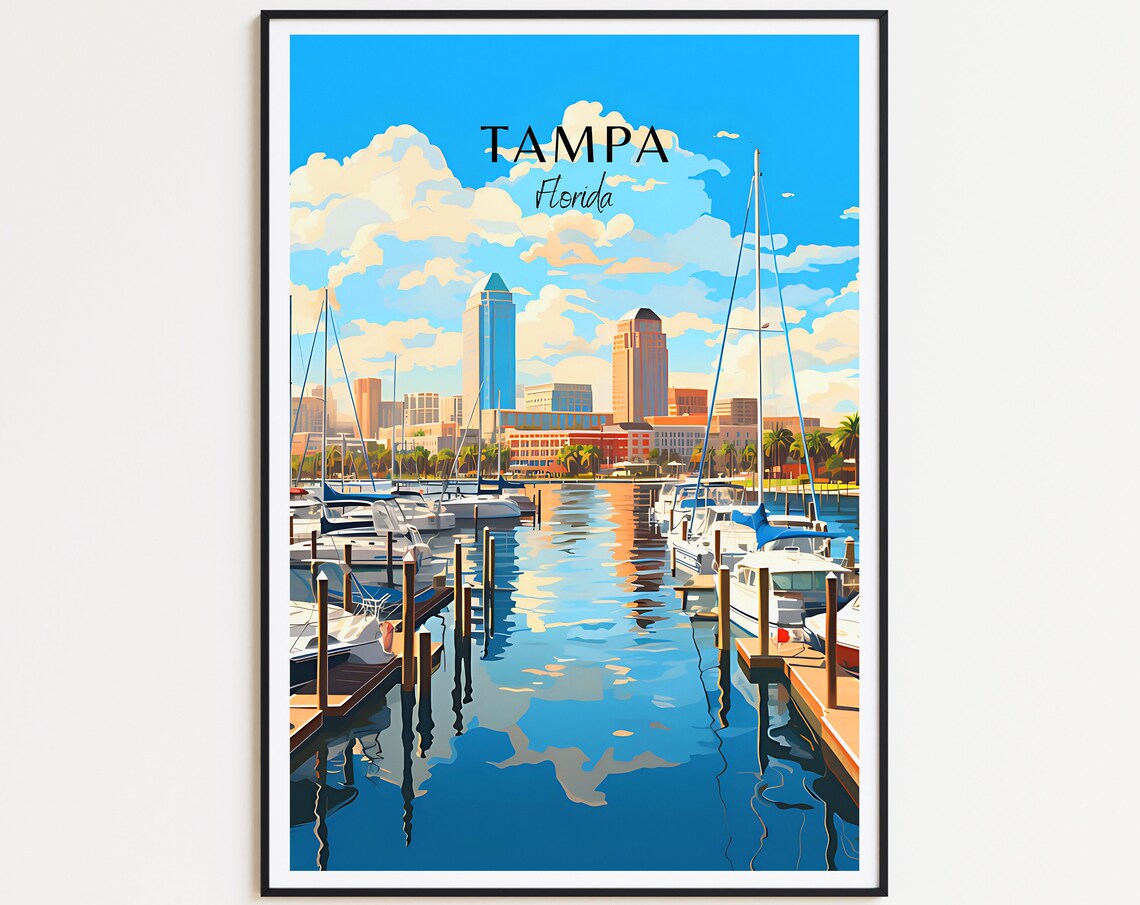 Tampa Florida Harbor Marina Sailboat Travel Poster for Home Decor
