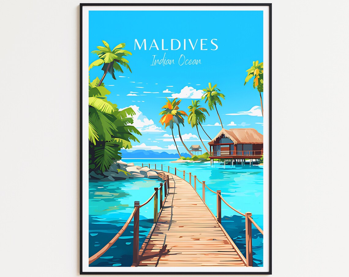 Maldives Travel Poster, Paradise Art Print