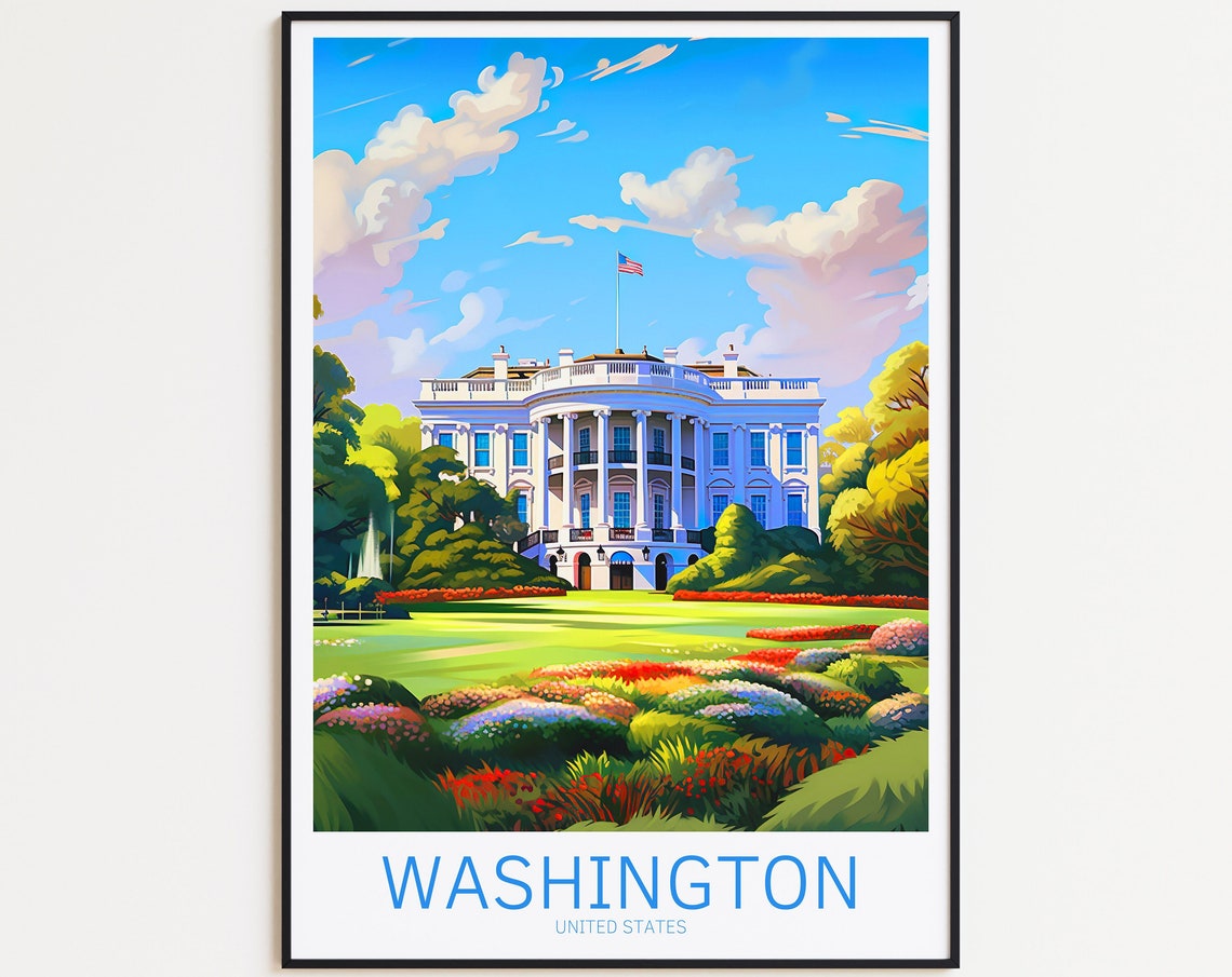 Washington Travel Poster Usa Poster Washington Vintage Poster Travel Poster Washington Retro Poster Washington Travel Gift White House Usa