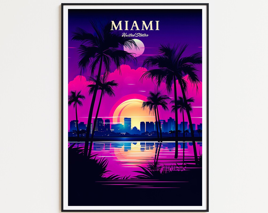 Miami Travel Poster, Palm Trees Poster Art Print