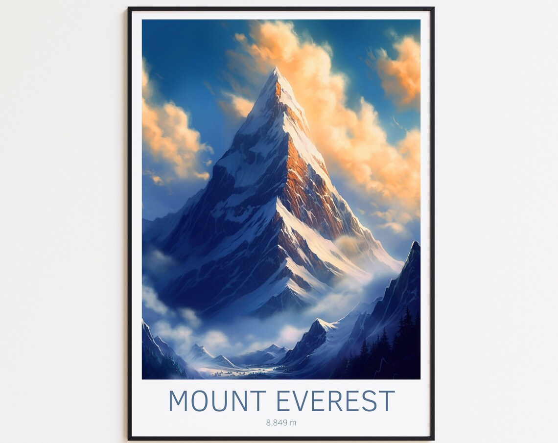 Mount Everest Vintage Travel Poster, Mountain View