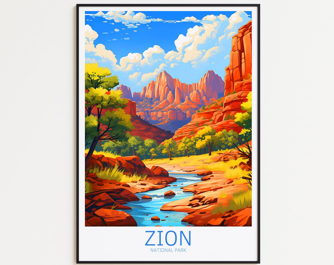 Zion National Park Poster Zion National National Park Print Zion Poster Zion Wall Art Zion National Park Art Print Utah
