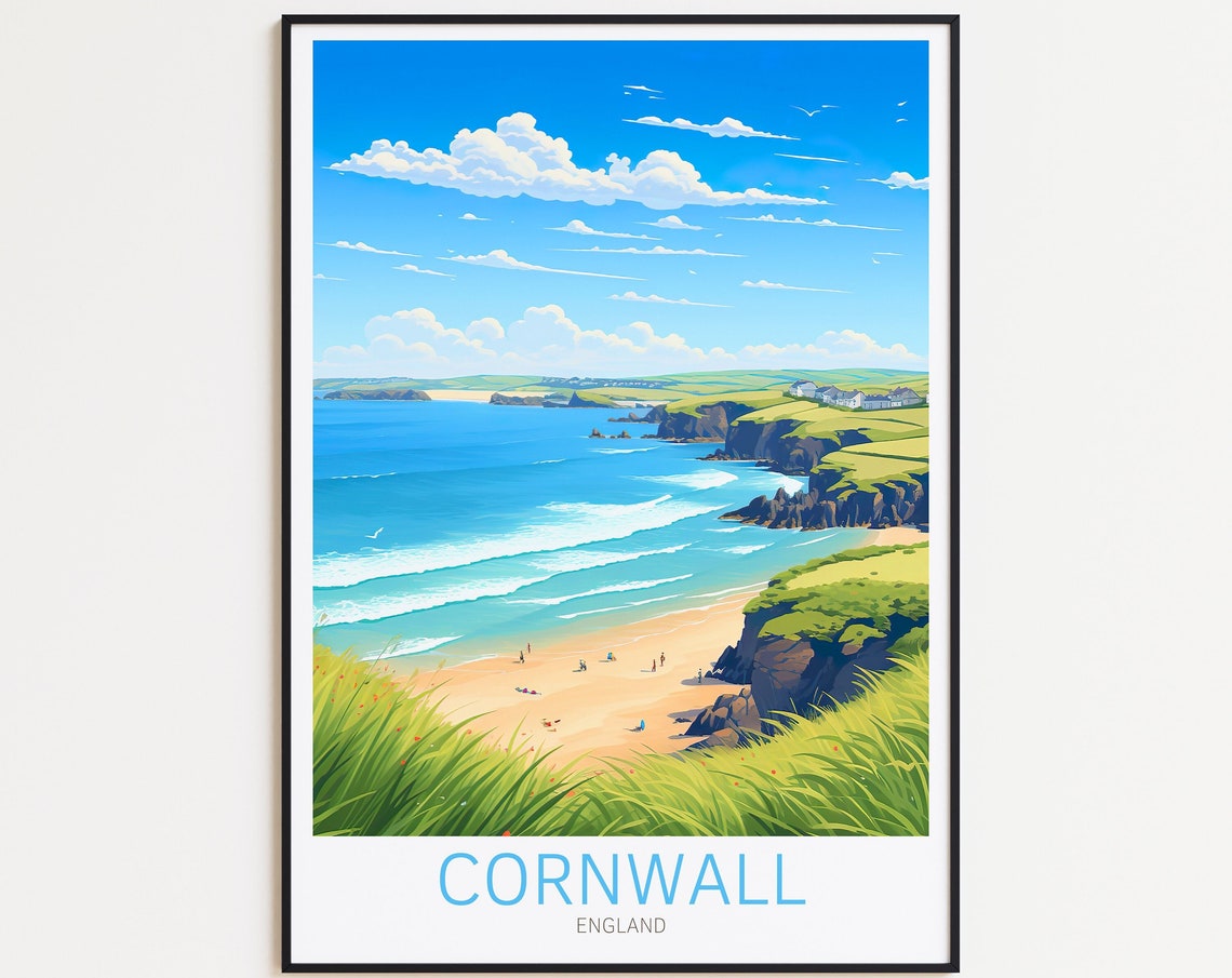 Cornwall England Beach Cliffs Coastal Travel Poster Home Decor Art