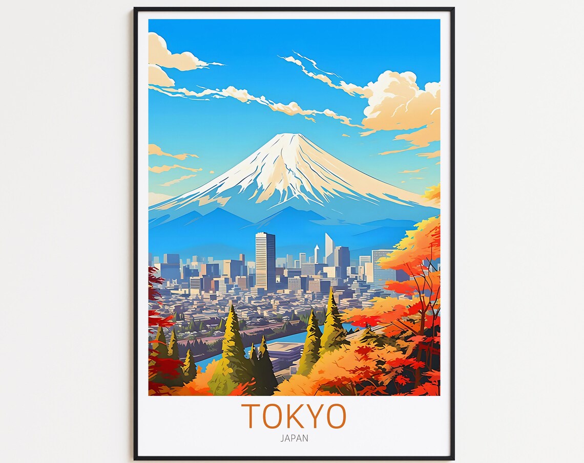 Tokyo Retro Travel Poster, Japan Skyline Art Print