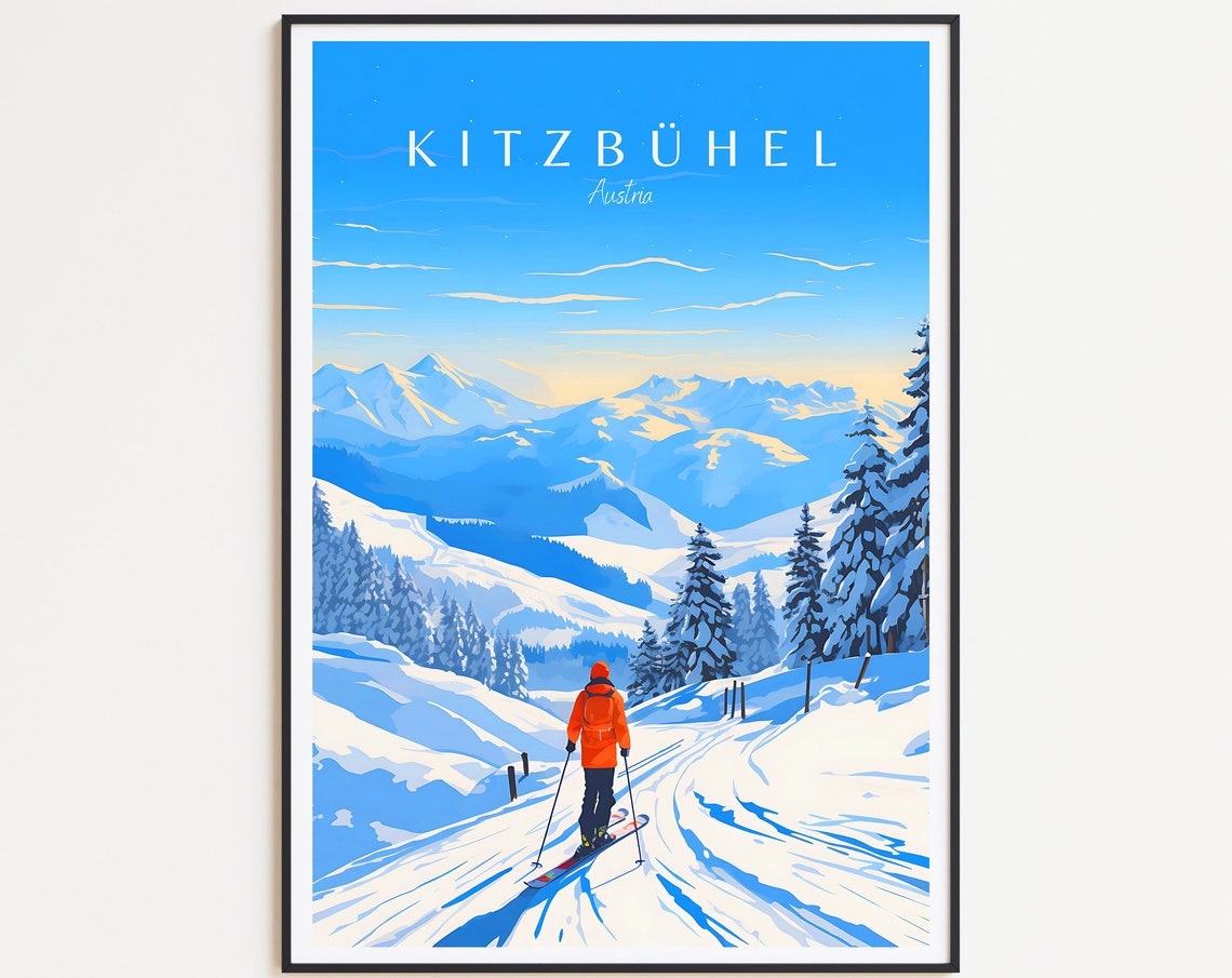 Kitzbühel Austria Skier Snowy Alpine Peaks Winter Sport Poster