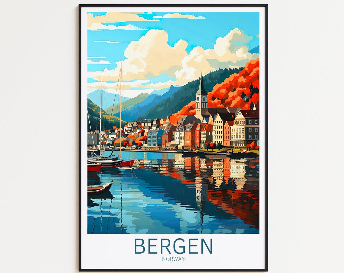 Bergen Travel Poster Norway Poster Bergen Vintage Poster Travel Poster Bergen Retro Poster Bergen Travel Gift Wall Art Print