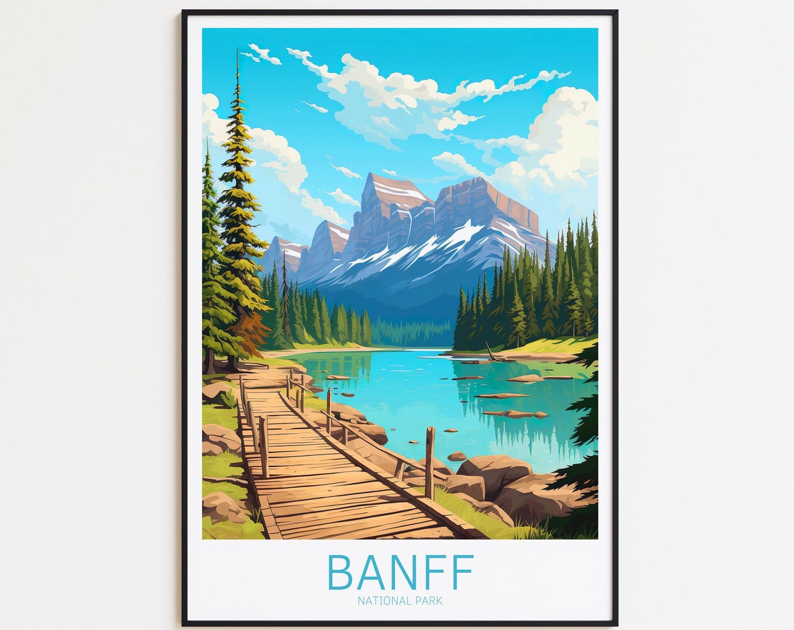 Banff National Park Turquoise Lake Mountain Boardwalk Poster