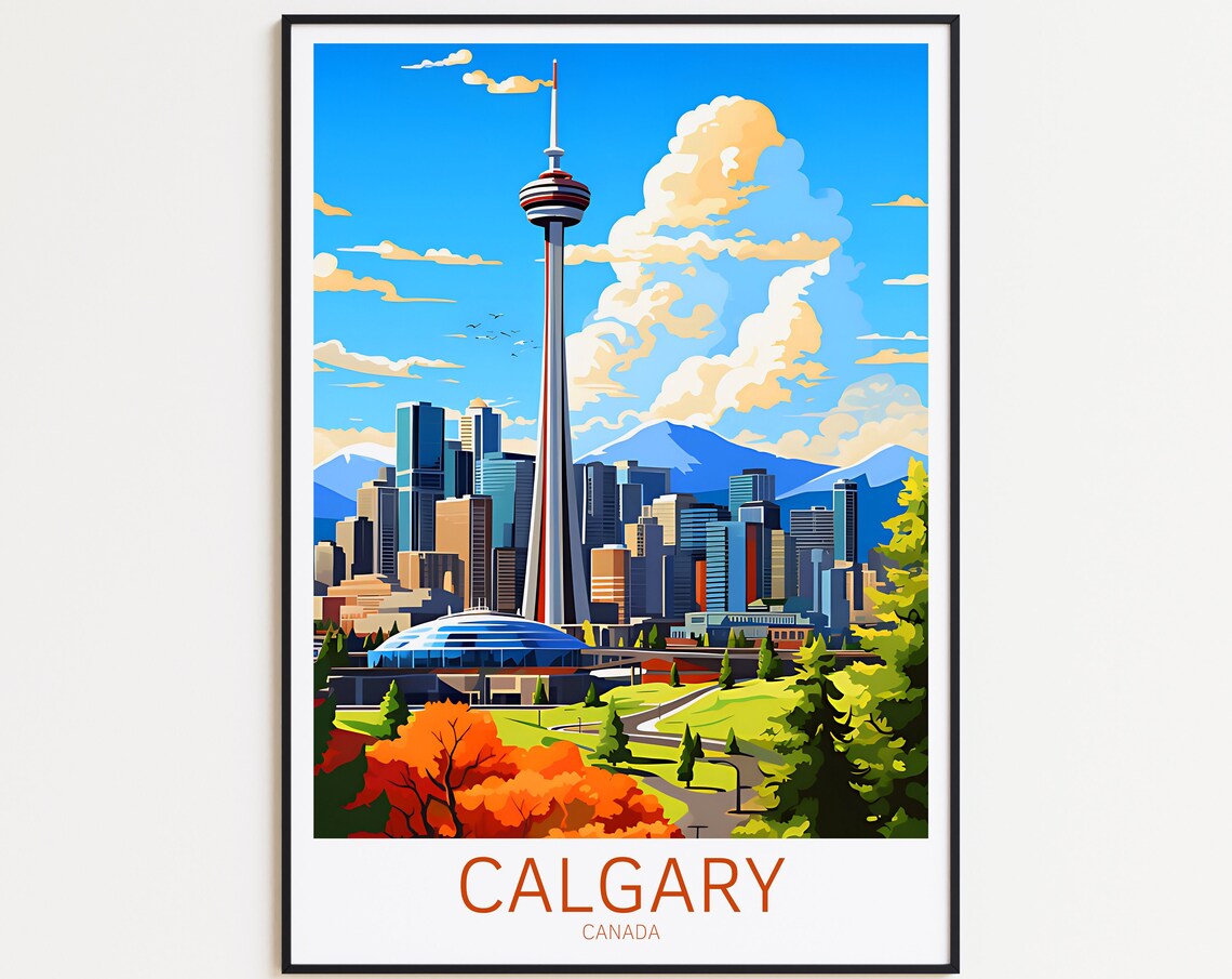 Calgary Canada Autumn Skyline Observation Tower Travel Art Poster