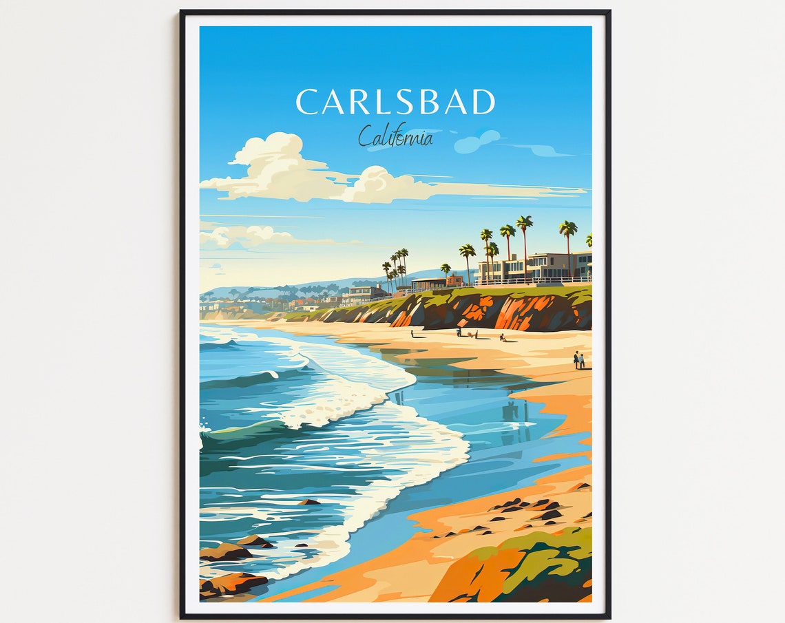 Carlsbad California Beach Palms Cliffs Pacific Shoreline Surf Poster