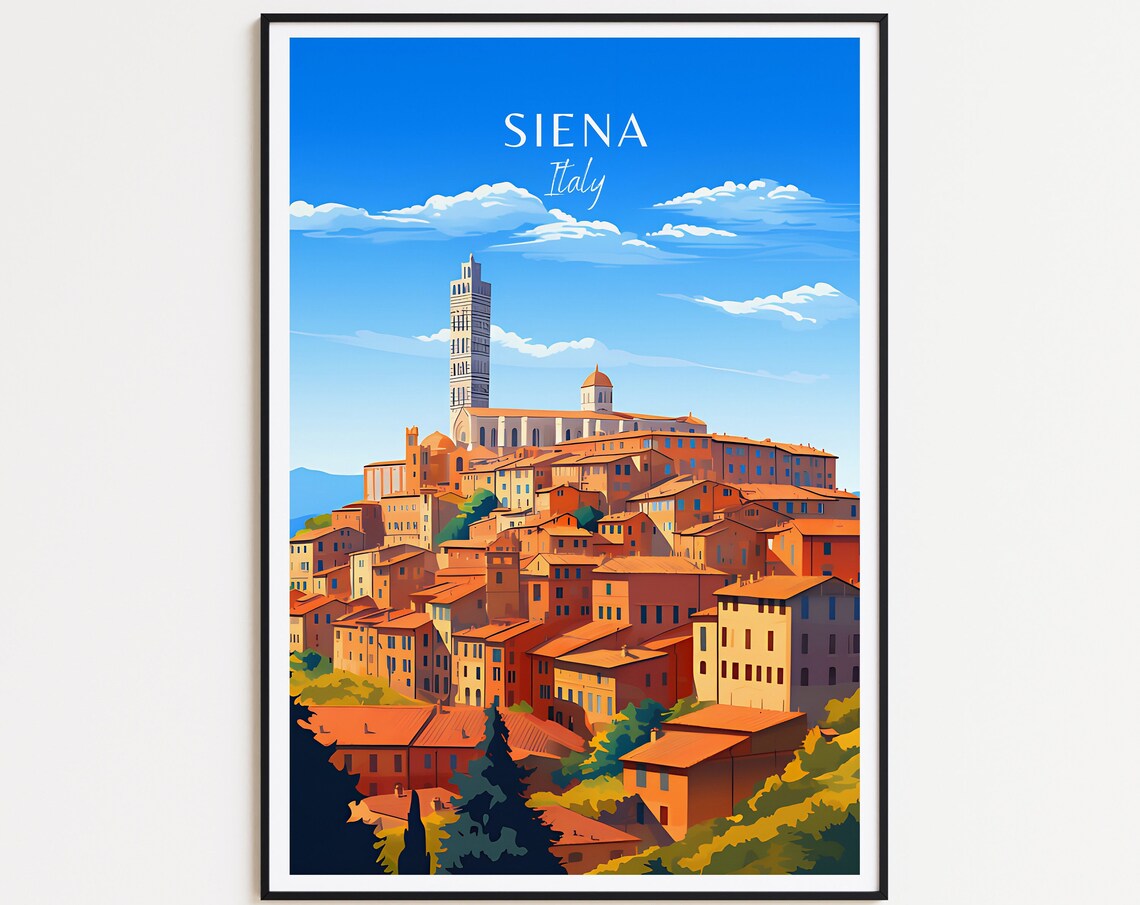 Siena Italy Hilltop Old Town Duomo Skyline Retro Travel Poster