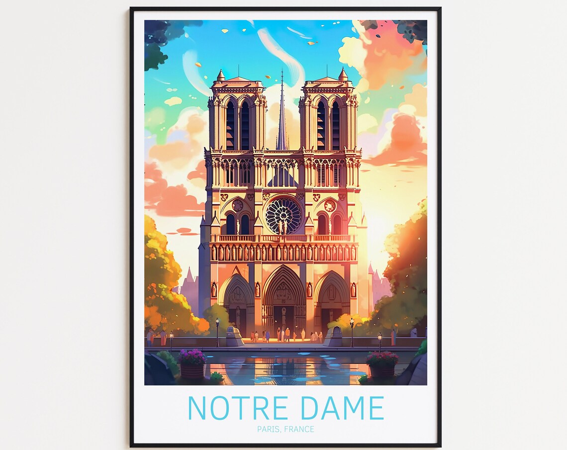 Notre Dame Paris Vintage Travel Poster, Retro Print