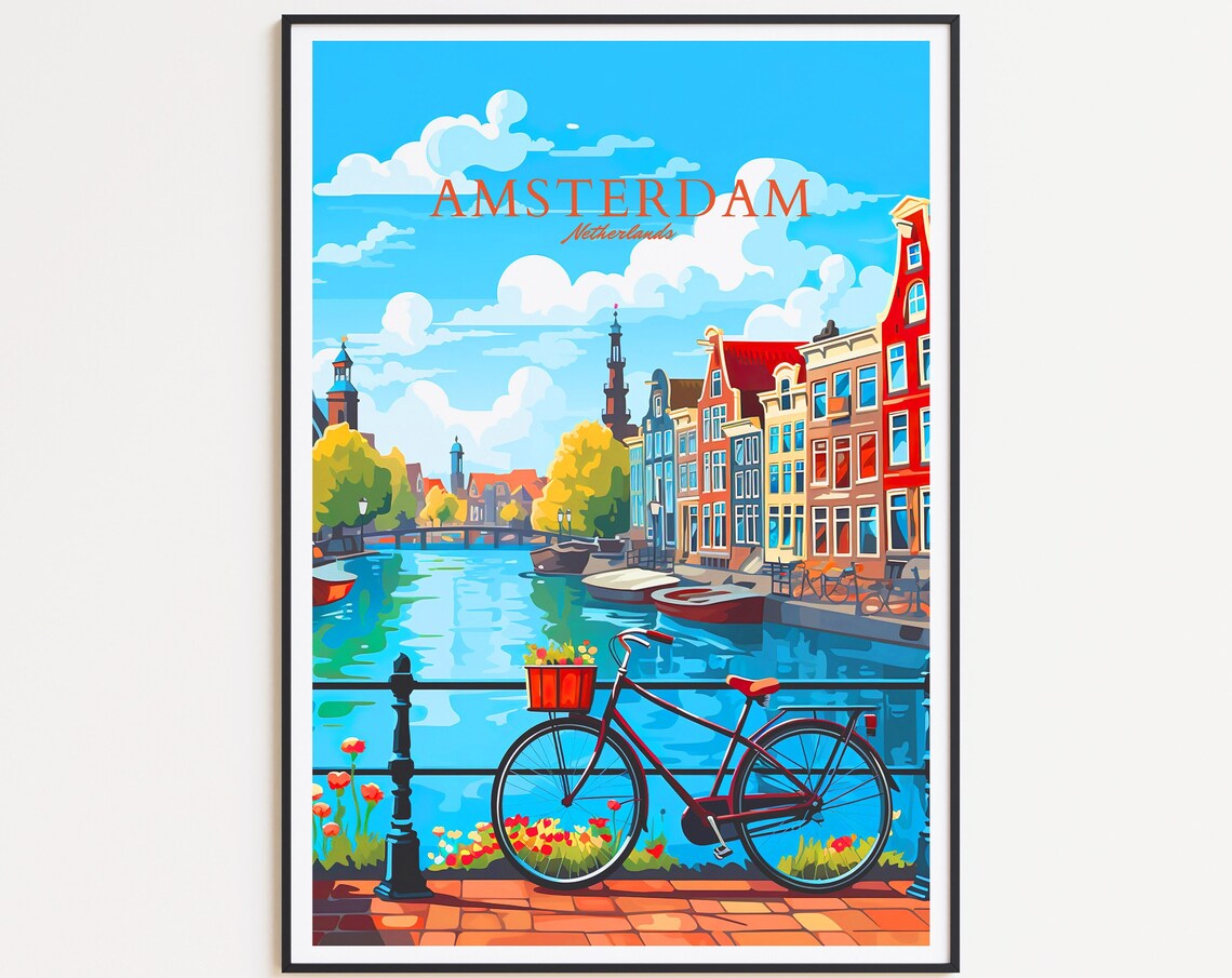 Amsterdam Vintage Travel Poster, Netherlands Art Print