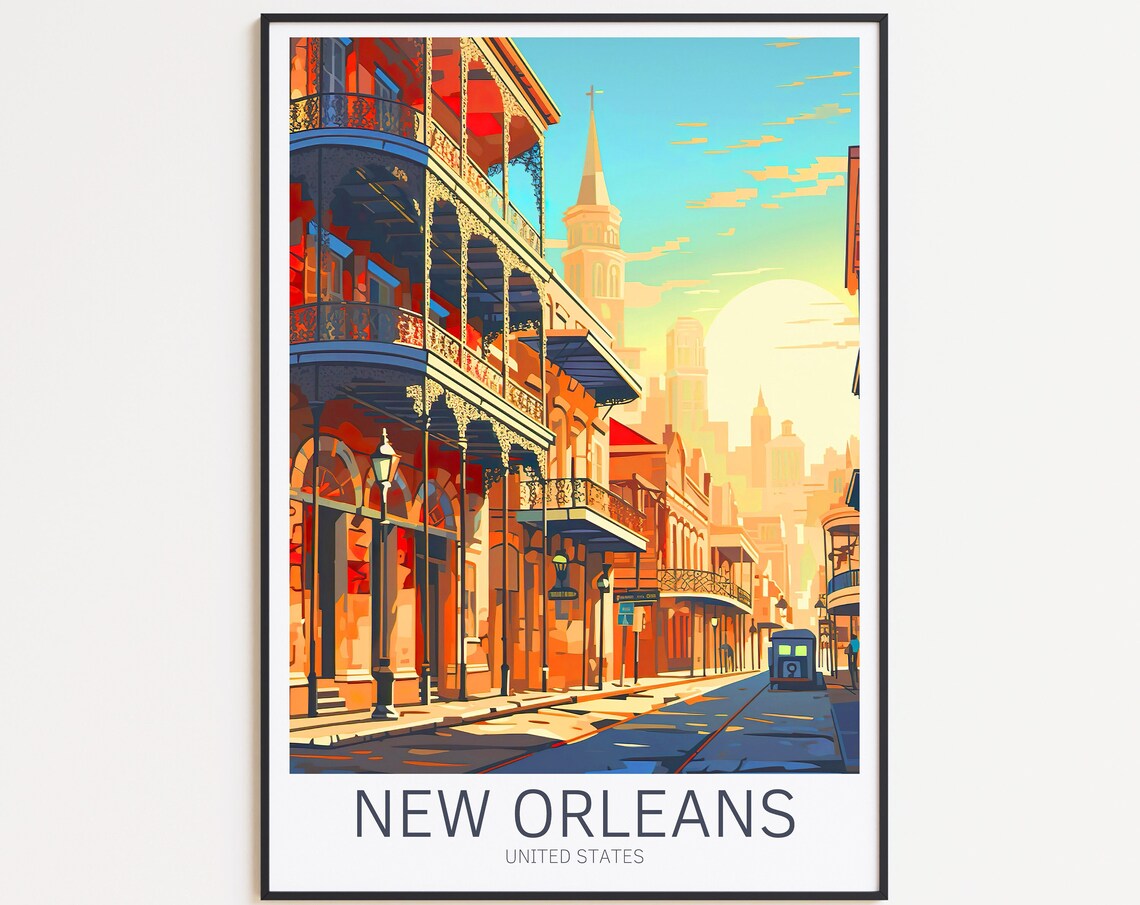 New Orleans United States French Quarter Balconies Streetcar Poster
