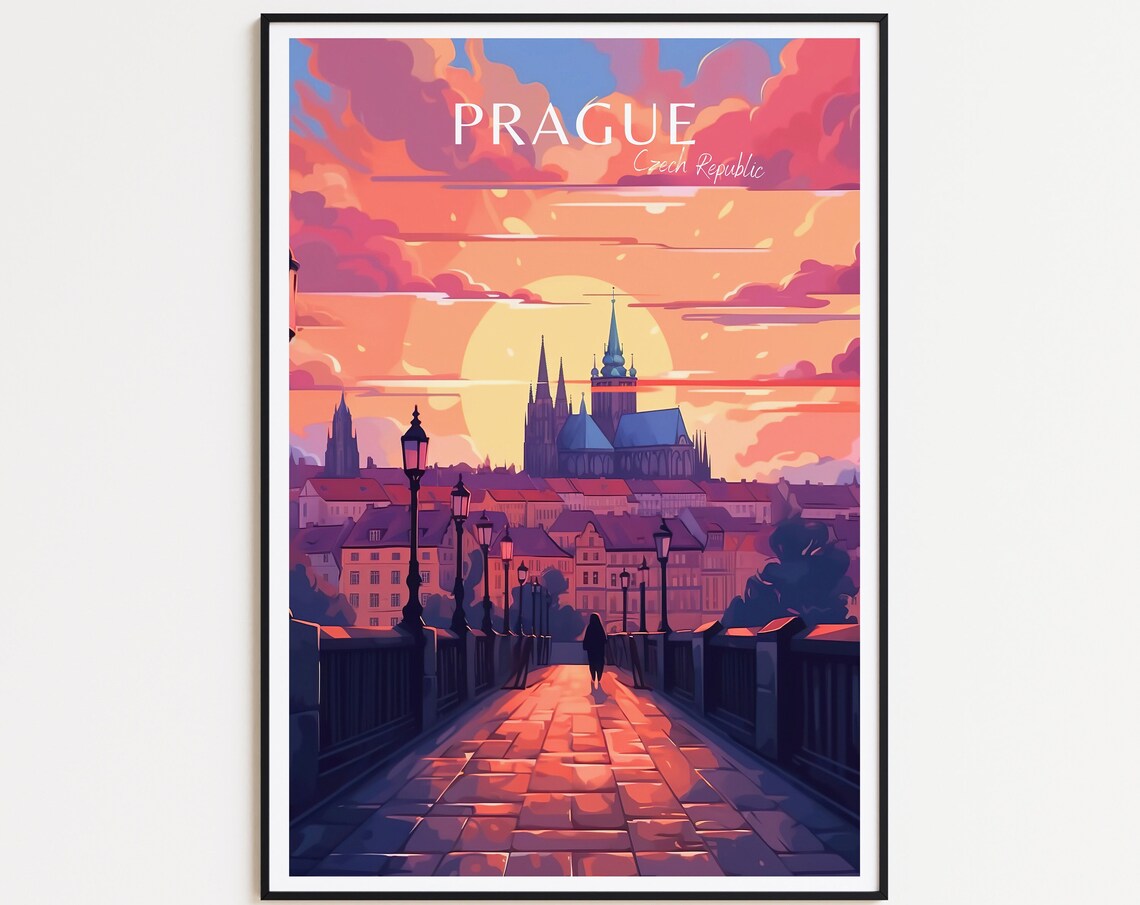 Prague Vintage Travel Poster, Czech Republic Travel Art Print