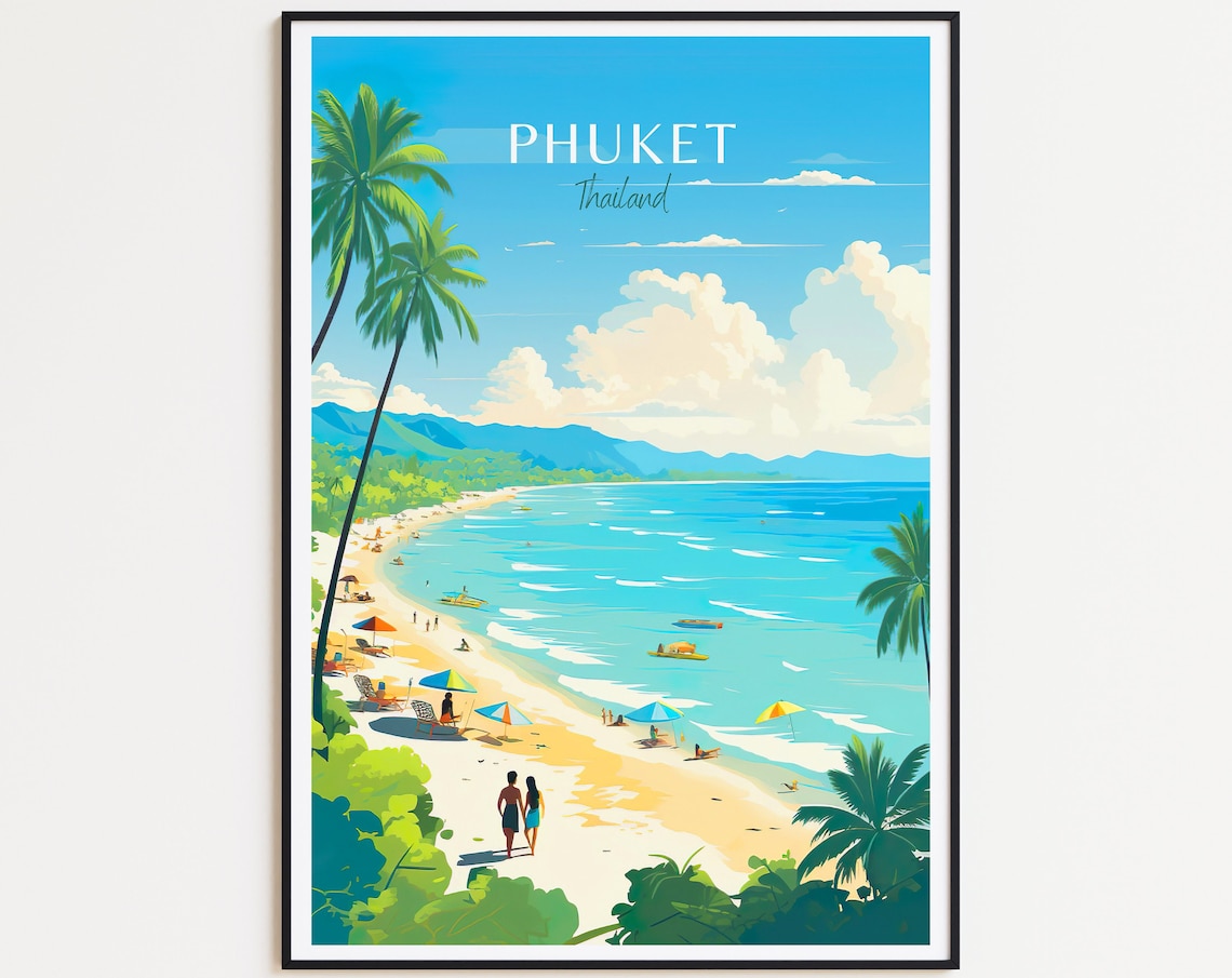 Phuket Vintage Travel Poster, Thailand Travel Poster