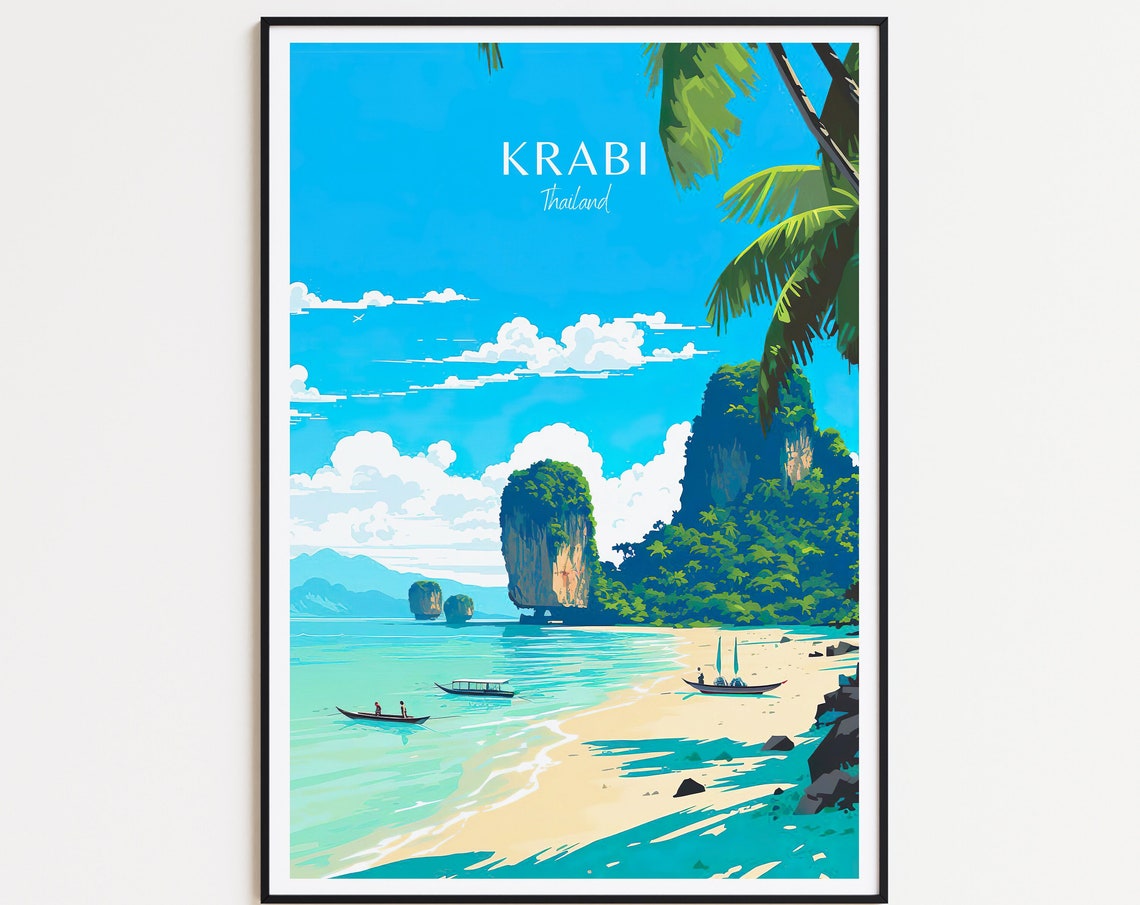 Krabi Travel Poster Thailand Poster Krabi Vintage Poster Travel Poster Krabi Retro Poster Krabi Travel Gift Wall Art Print