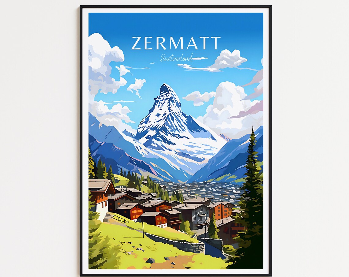 Zermatt Vintage Travel Poster, Switzerland Matterhorn
