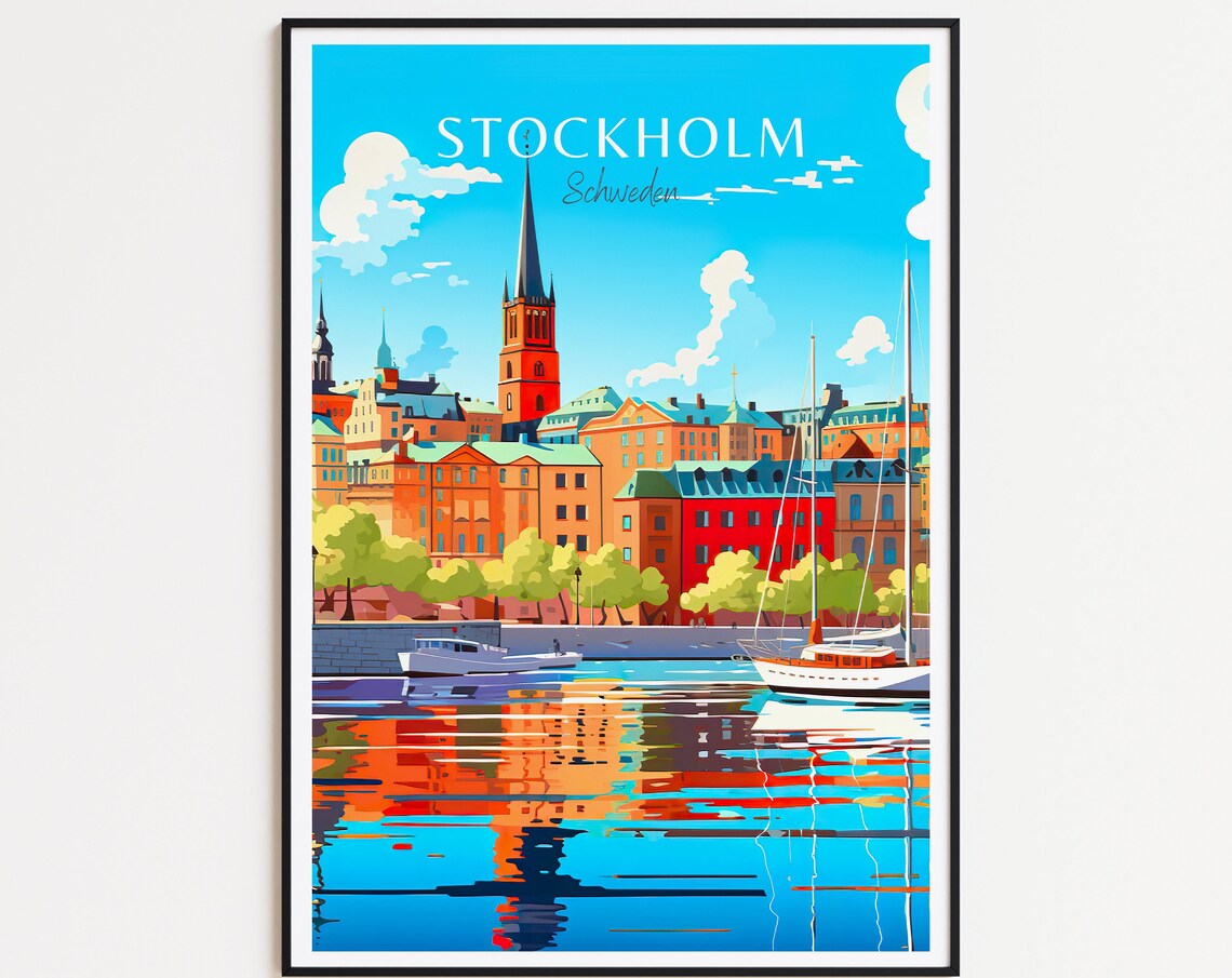Stockholm Vintage Travel Poster, Sweden Travel Print