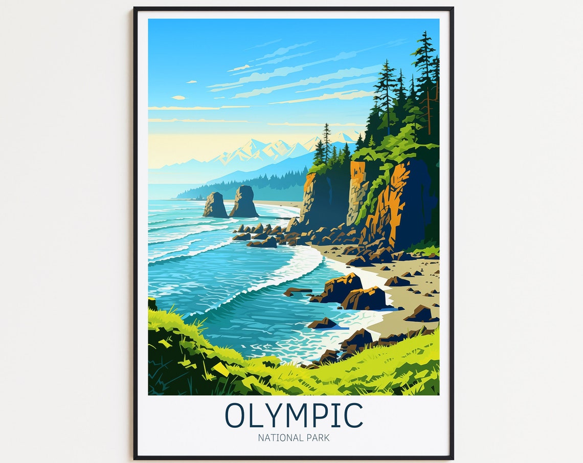 Olympic National Park Rugged Coast Sea Stacks Vintage Travel Poster