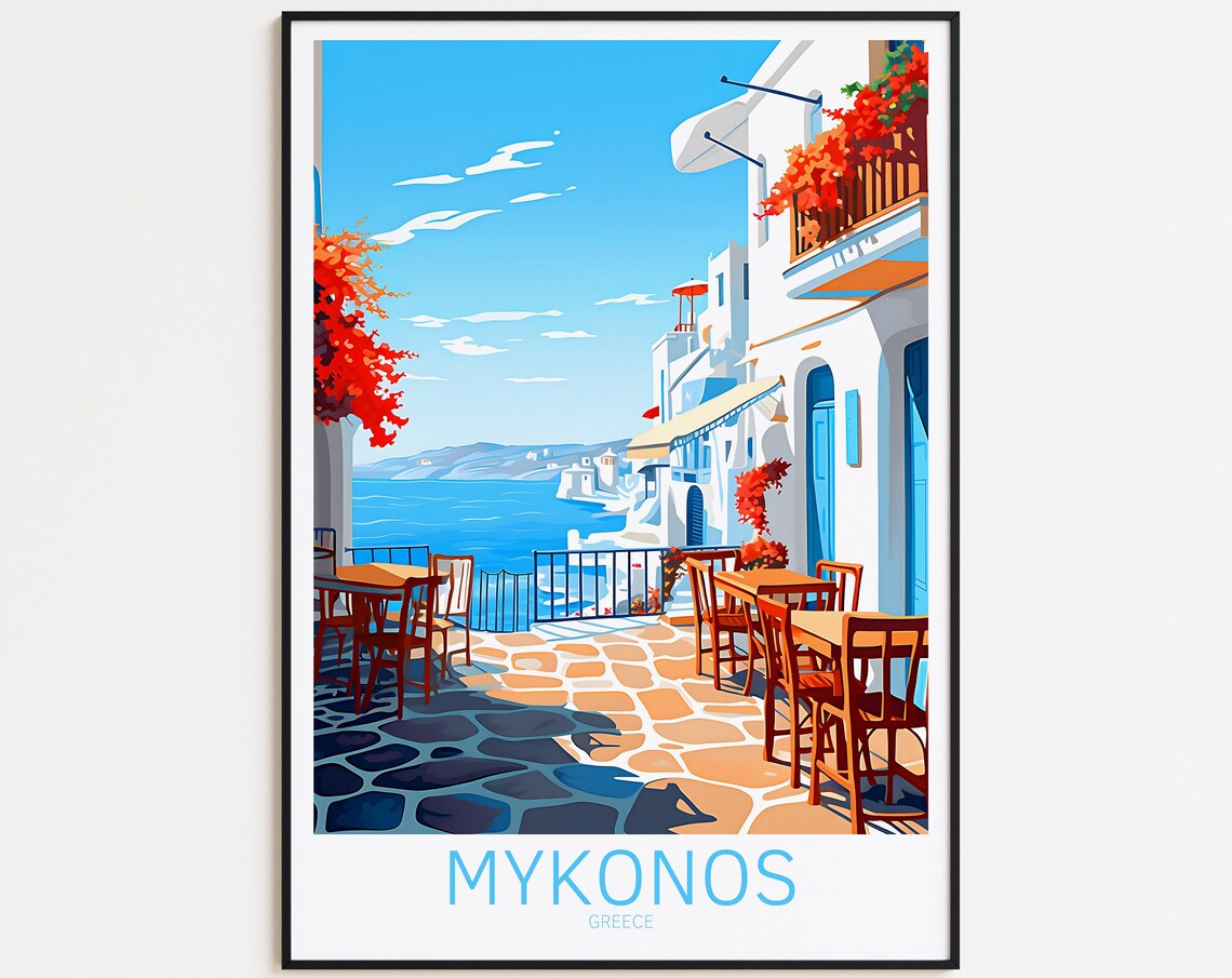 Mykonos Retro Travel Gift Wall Art Print